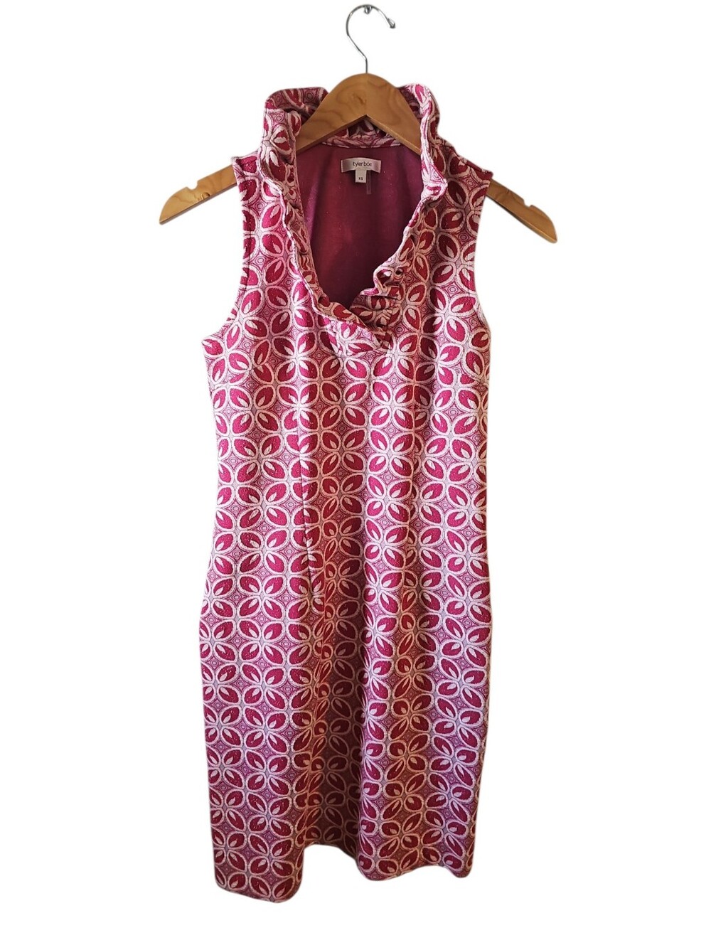 Tyler Boe Sleeveless Pink Retro Patterned Ruffle-Collar Dress Sz XS - Picture 2 of 6